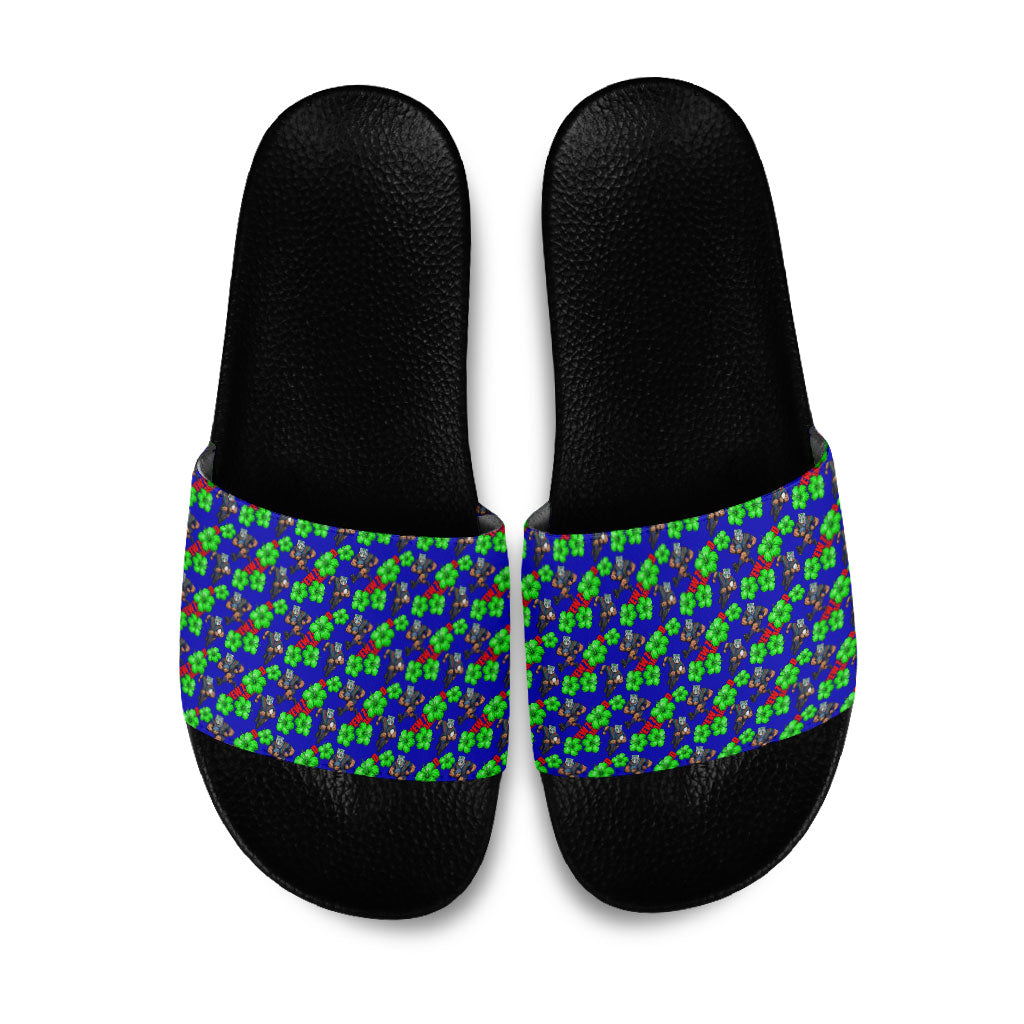 New Zealand Warriors Slide Sandals Tropical Hibiscus Floral Seamless Rugby Mascot
