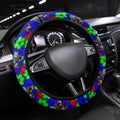 New Zealand Warriors Steering Wheel Cover Tropical Hibiscus Floral Seamless Rugby Mascot