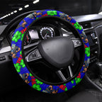 New Zealand Warriors Steering Wheel Cover Tropical Hibiscus Floral Seamless Rugby Mascot