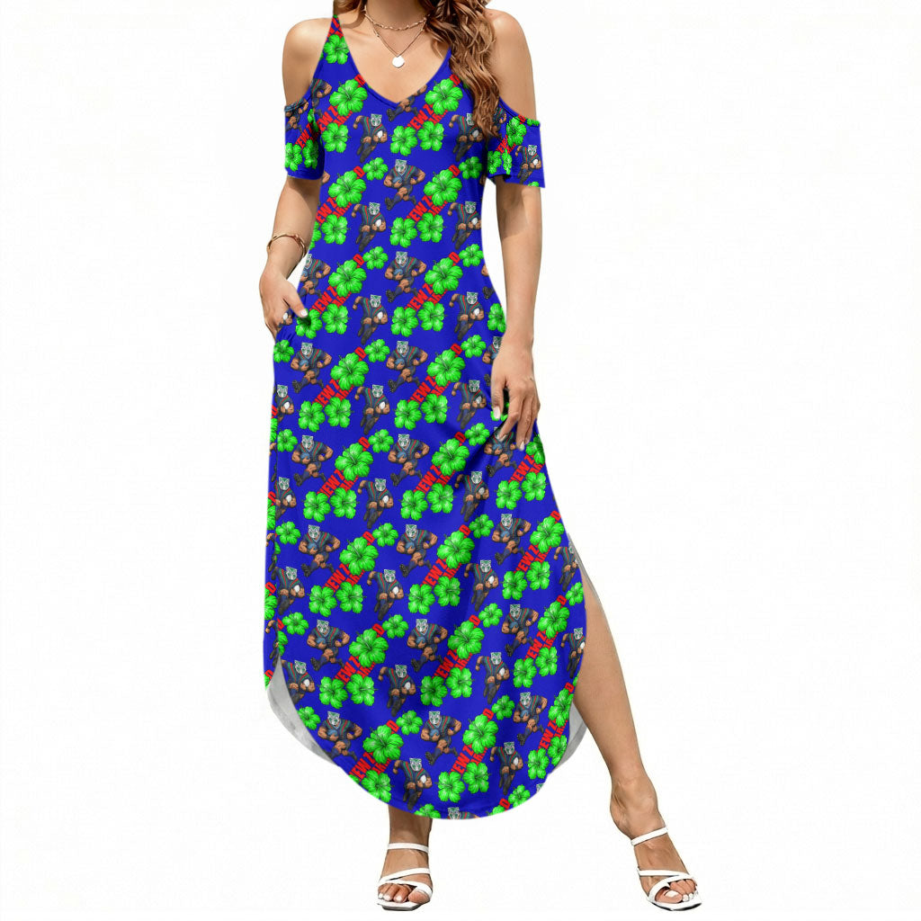 New Zealand Warriors Summer Maxi Dress Tropical Hibiscus Floral Seamless Rugby Mascot