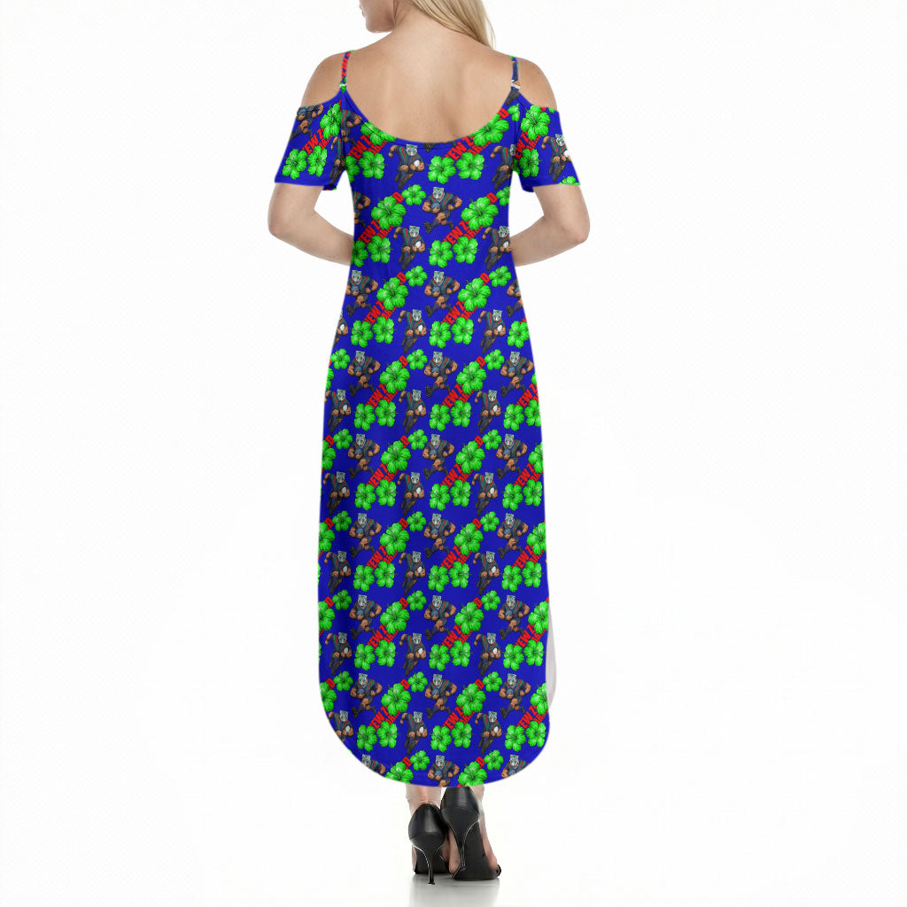 New Zealand Warriors Summer Maxi Dress Tropical Hibiscus Floral Seamless Rugby Mascot