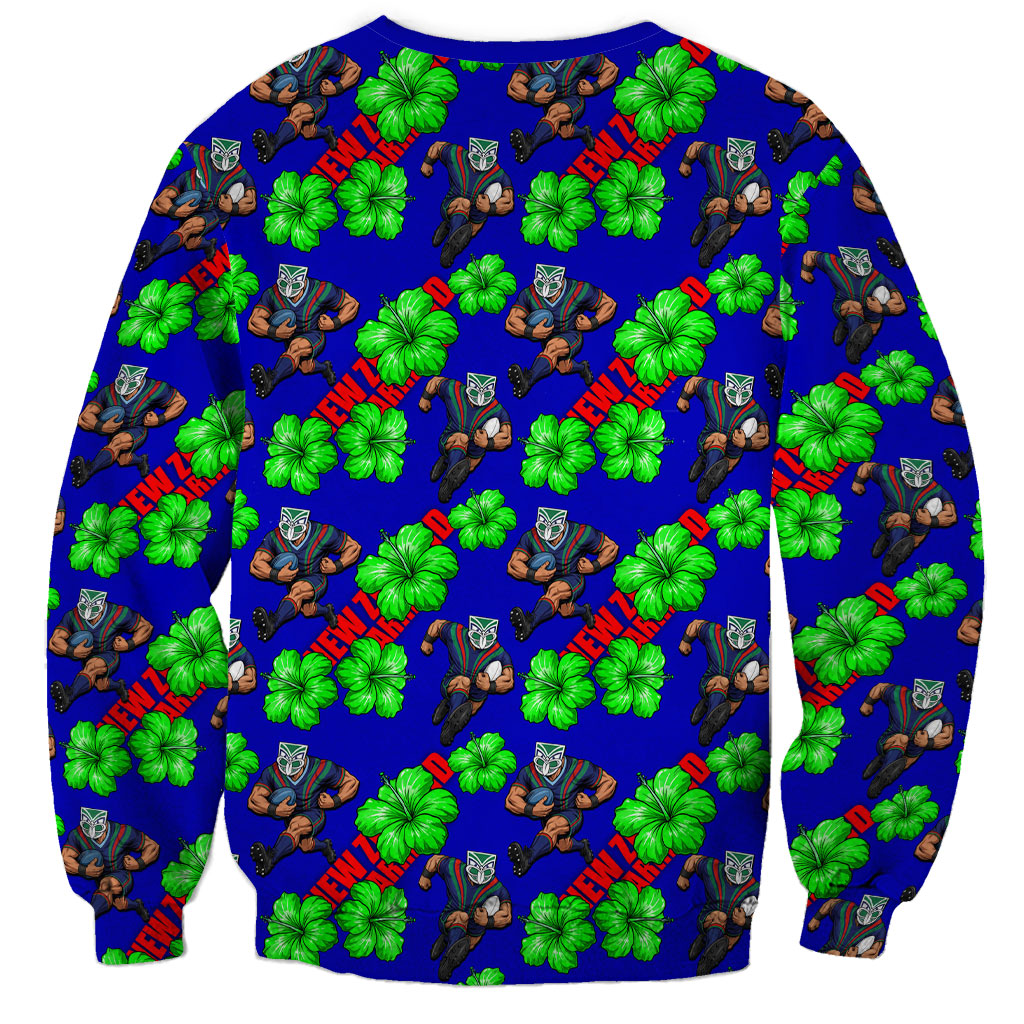 New Zealand Warriors Sweatshirt Tropical Hibiscus Floral Seamless Rugby Mascot