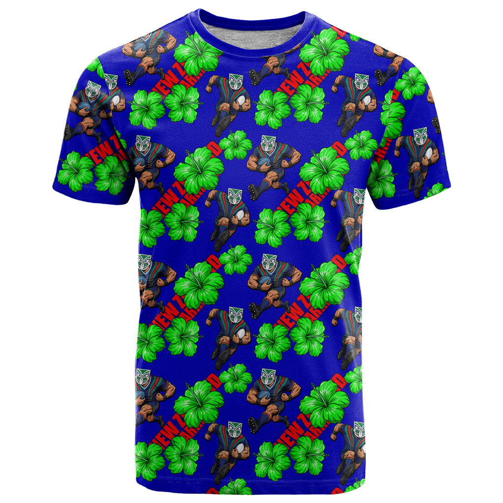New Zealand Warriors T Shirt Tropical Hibiscus Floral Seamless Rugby Mascot