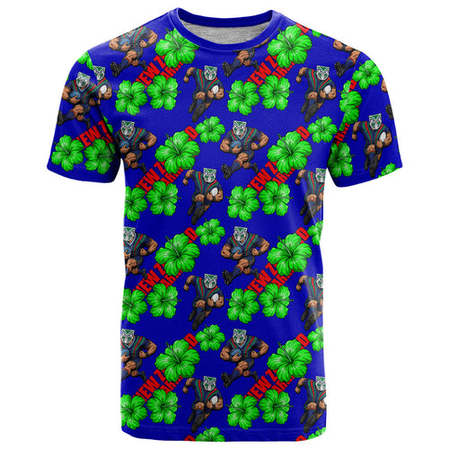 New Zealand Warriors T Shirt Tropical Hibiscus Floral Seamless Rugby Mascot