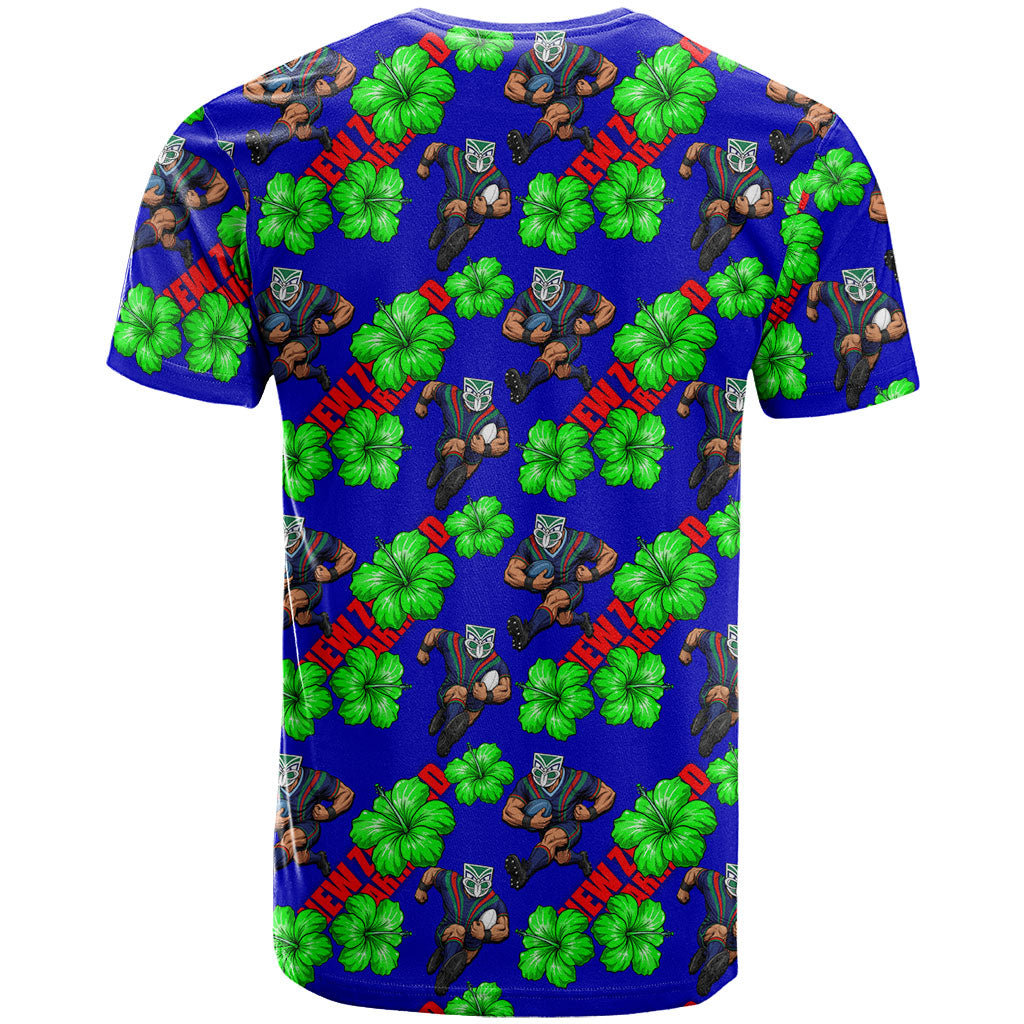 New Zealand Warriors T Shirt Tropical Hibiscus Floral Seamless Rugby Mascot