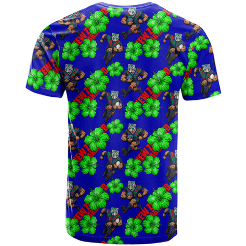 New Zealand Warriors T Shirt Tropical Hibiscus Floral Seamless Rugby Mascot