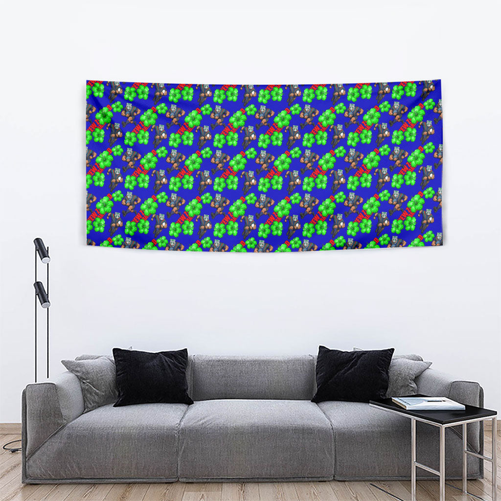 New Zealand Warriors Tapestry Tropical Hibiscus Floral Seamless Rugby Mascot