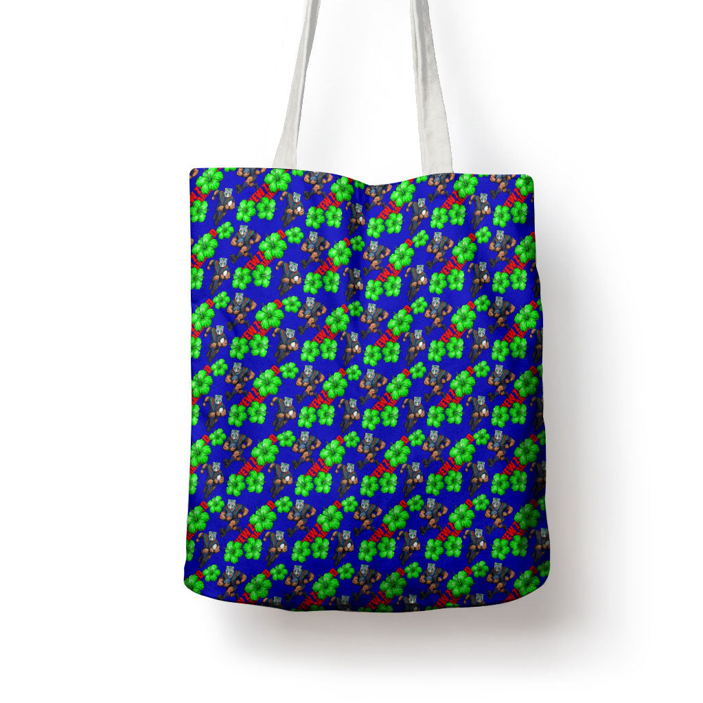 New Zealand Warriors Tote Bag Tropical Hibiscus Floral Seamless Rugby Mascot