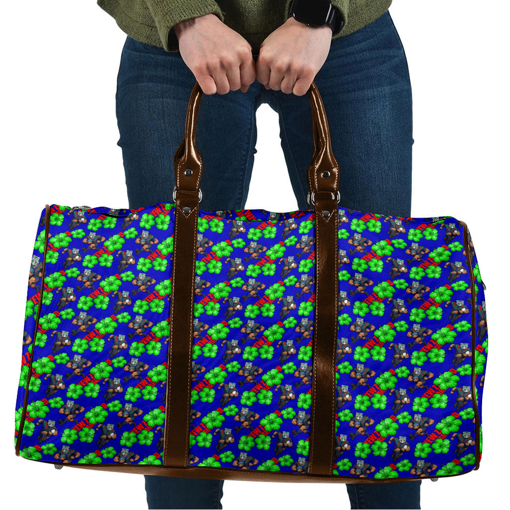 New Zealand Warriors Travel Bag Tropical Hibiscus Floral Seamless Rugby Mascot