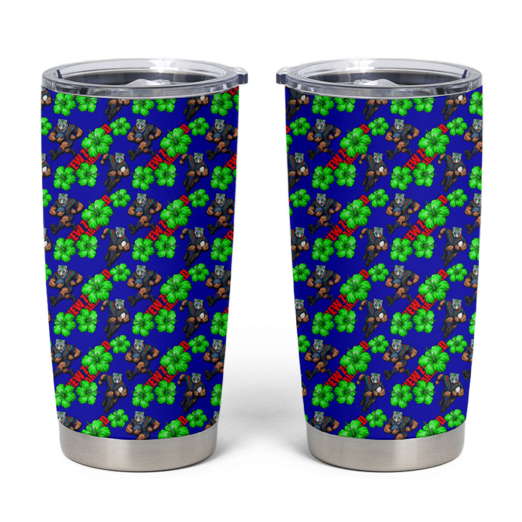 New Zealand Warriors Tumbler Cup Tropical Hibiscus Floral Seamless Rugby Mascot