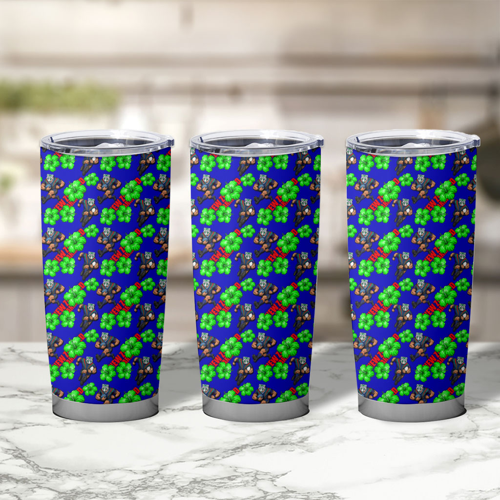New Zealand Warriors Tumbler Cup Tropical Hibiscus Floral Seamless Rugby Mascot
