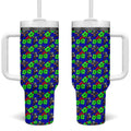 New Zealand Warriors Tumbler With Handle Tropical Hibiscus Floral Seamless Rugby Mascot