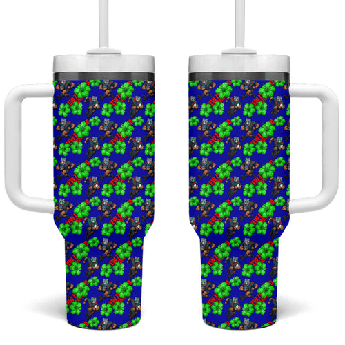 New Zealand Warriors Tumbler With Handle Tropical Hibiscus Floral Seamless Rugby Mascot