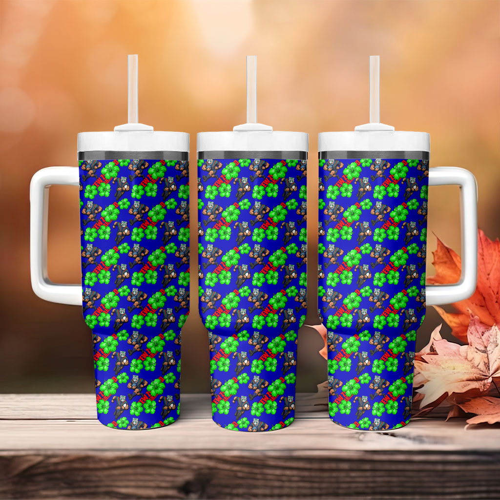 New Zealand Warriors Tumbler With Handle Tropical Hibiscus Floral Seamless Rugby Mascot