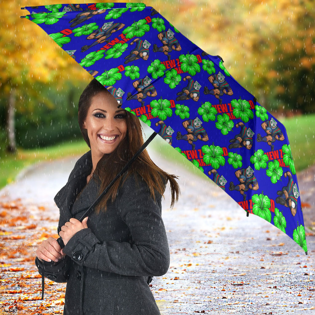 New Zealand Warriors Umbrella Tropical Hibiscus Floral Seamless Rugby Mascot