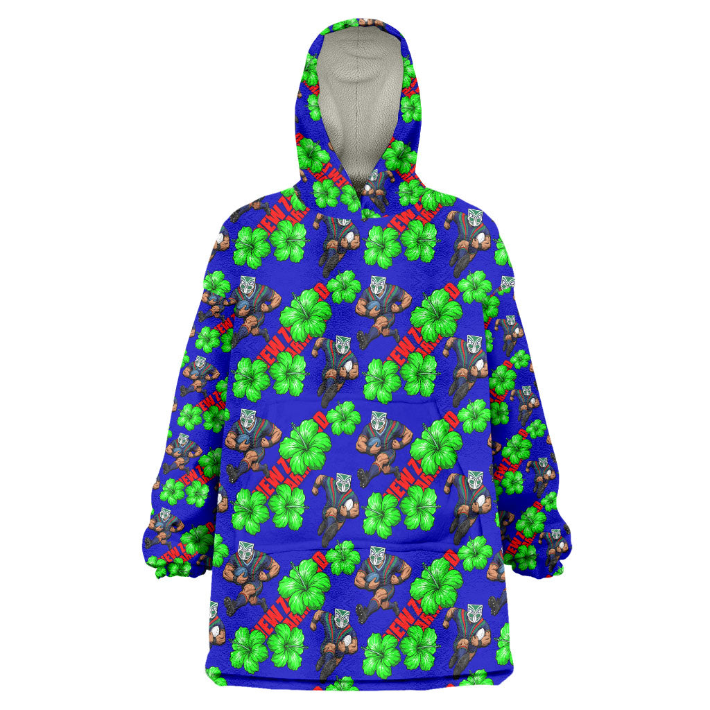 New Zealand Warriors Wearable Blanket Hoodie Tropical Hibiscus Floral Seamless Rugby Mascot