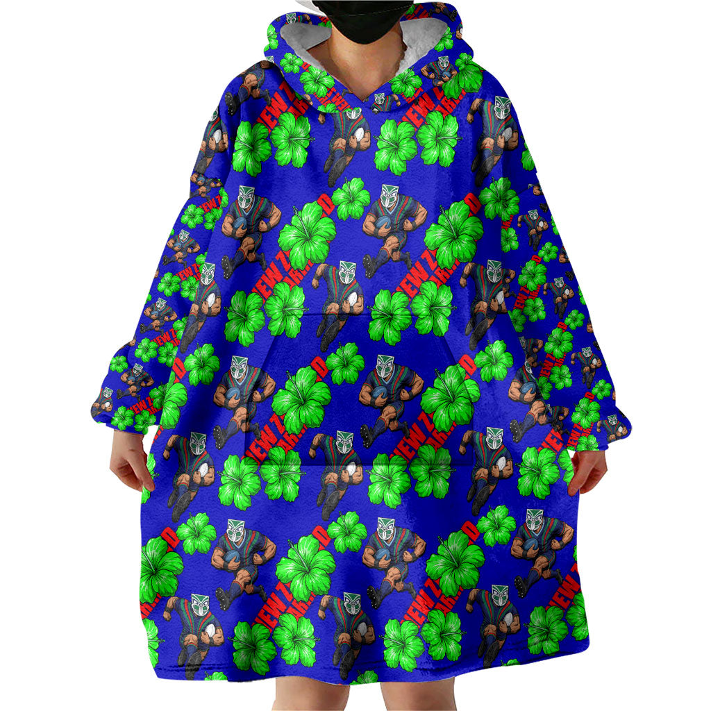 New Zealand Warriors Wearable Blanket Hoodie Tropical Hibiscus Floral Seamless Rugby Mascot