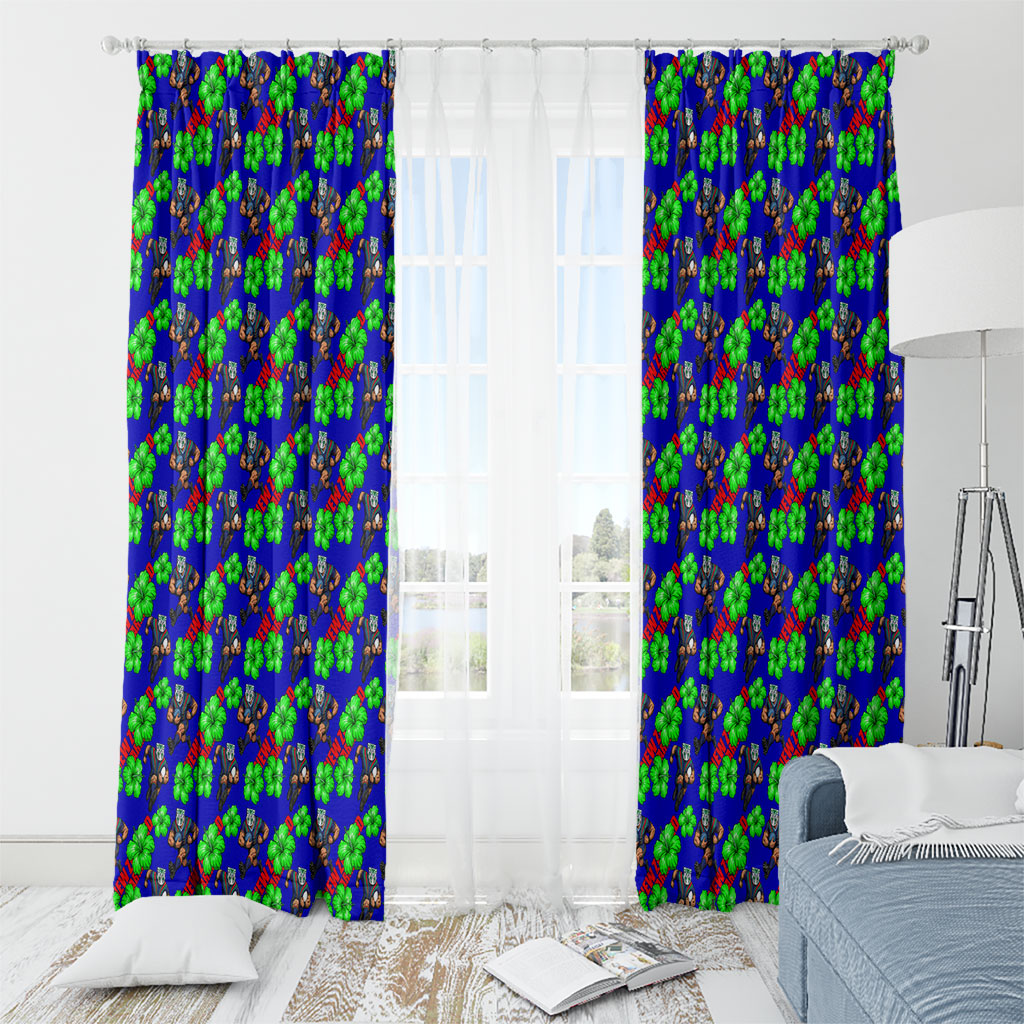 New Zealand Warriors Window Curtain Tropical Hibiscus Floral Seamless Rugby Mascot