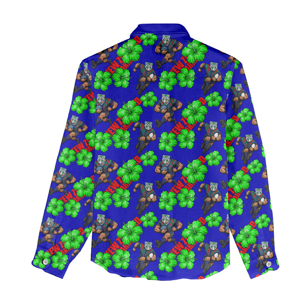 New Zealand Warriors Women Casual Shirt Tropical Hibiscus Floral Seamless Rugby Mascot