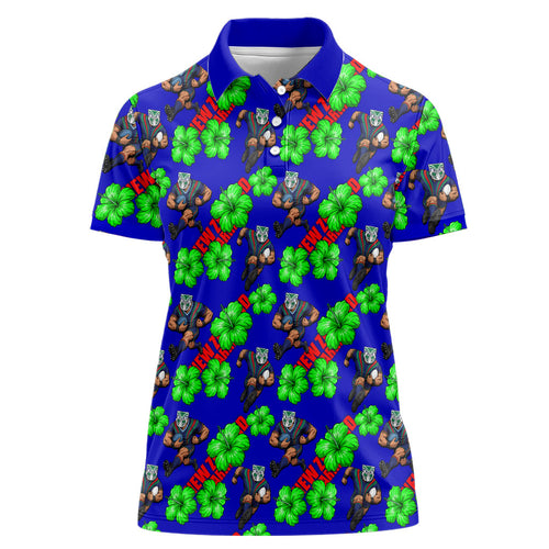 New Zealand Warriors Women Polo Shirt Tropical Hibiscus Floral Seamless Rugby Mascot