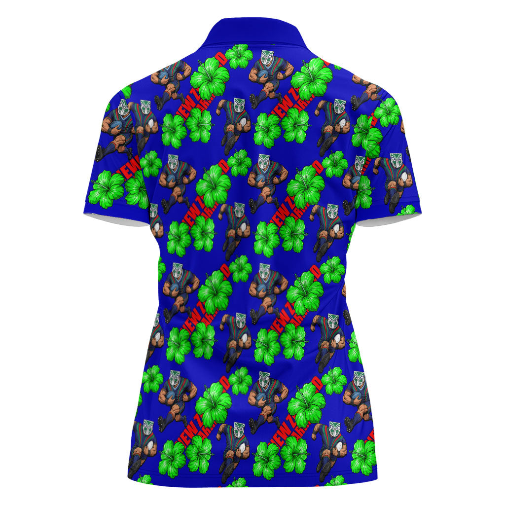 New Zealand Warriors Women Polo Shirt Tropical Hibiscus Floral Seamless Rugby Mascot