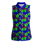 New Zealand Warriors Women Sleeveless Polo Shirt Tropical Hibiscus Floral Seamless Rugby Mascot