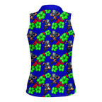 New Zealand Warriors Women Sleeveless Polo Shirt Tropical Hibiscus Floral Seamless Rugby Mascot