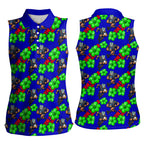 New Zealand Warriors Women Sleeveless Polo Shirt Tropical Hibiscus Floral Seamless Rugby Mascot