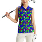 New Zealand Warriors Women Sleeveless Polo Shirt Tropical Hibiscus Floral Seamless Rugby Mascot