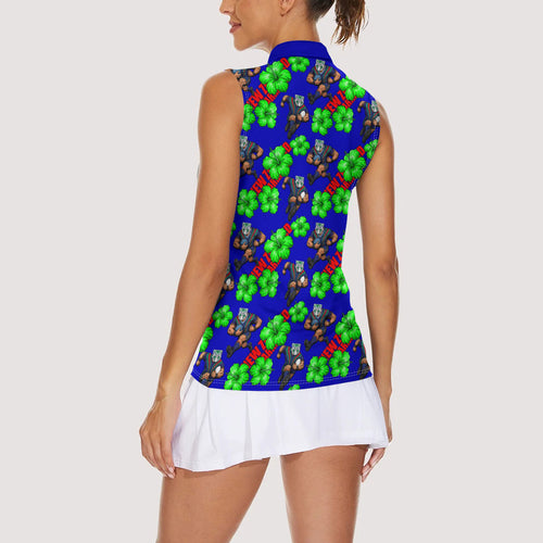 New Zealand Warriors Women Sleeveless Polo Shirt Tropical Hibiscus Floral Seamless Rugby Mascot