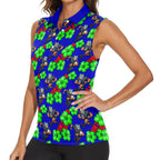 New Zealand Warriors Women Sleeveless Polo Shirt Tropical Hibiscus Floral Seamless Rugby Mascot