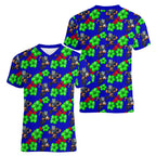 New Zealand Warriors Women V-Neck T-Shirt Tropical Hibiscus Floral Seamless Rugby Mascot