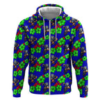 New Zealand Warriors Zip Hoodie Tropical Hibiscus Floral Seamless Rugby Mascot