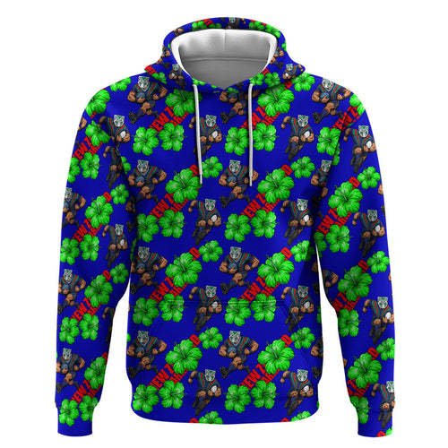 New Zealand Warriors Zip Hoodie Tropical Hibiscus Floral Seamless Rugby Mascot
