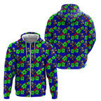 New Zealand Warriors Zip Hoodie Tropical Hibiscus Floral Seamless Rugby Mascot