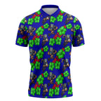 New Zealand Warriors Zipper Polo Shirt Tropical Hibiscus Floral Seamless Rugby Mascot