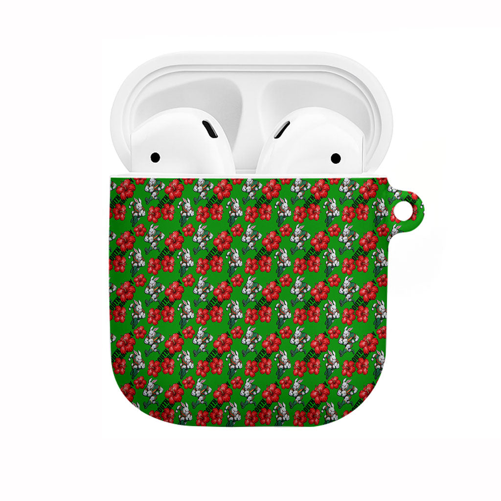 South Sydney Rabbitohs AirPods Case Tropical Hibiscus Floral Seamless Rugby Mascot