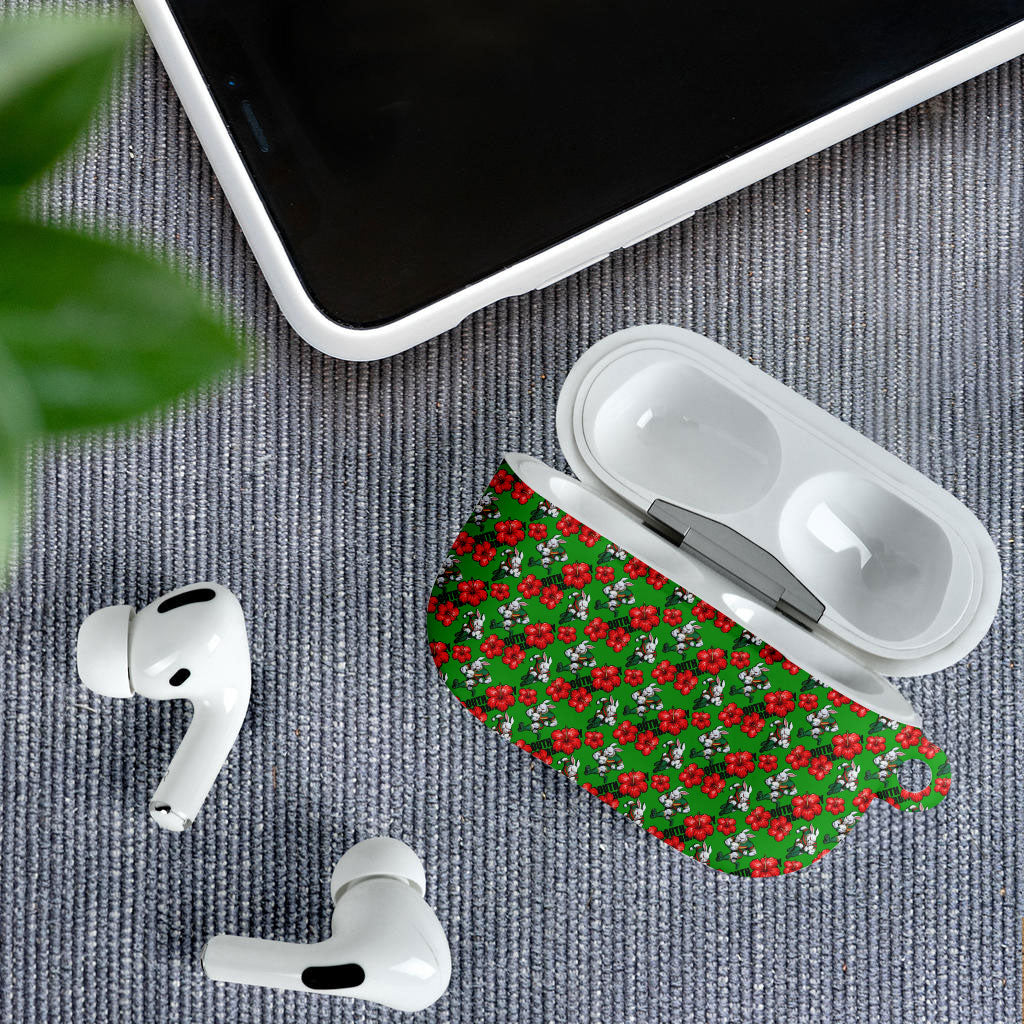 South Sydney Rabbitohs AirPods Case Tropical Hibiscus Floral Seamless Rugby Mascot