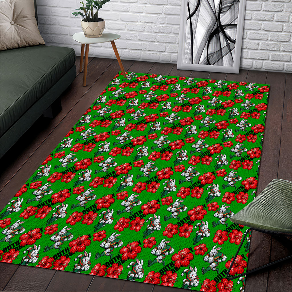 South Sydney Rabbitohs Area Rug Tropical Hibiscus Floral Seamless Rugby Mascot