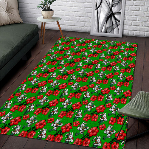 South Sydney Rabbitohs Area Rug Tropical Hibiscus Floral Seamless Rugby Mascot