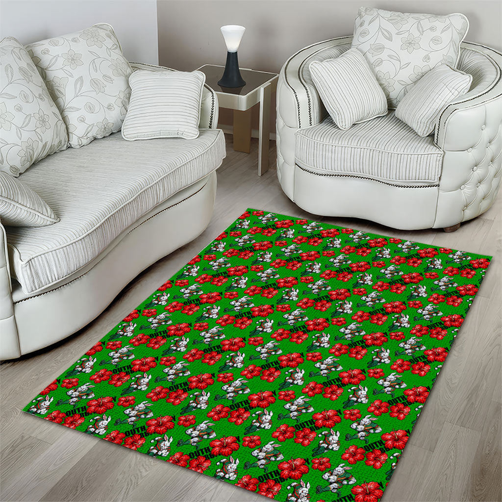 South Sydney Rabbitohs Area Rug Tropical Hibiscus Floral Seamless Rugby Mascot
