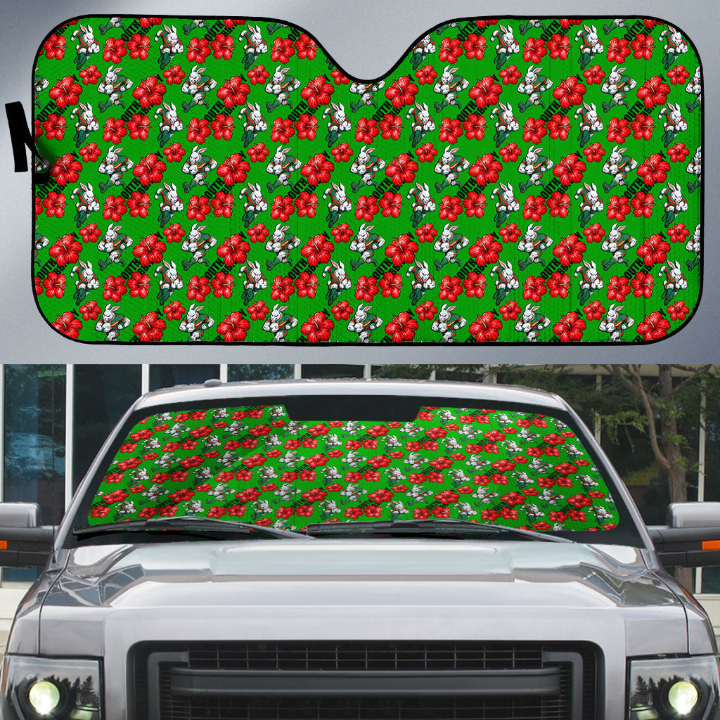 South Sydney Rabbitohs Auto Sun Shade Tropical Hibiscus Floral Seamless Rugby Mascot