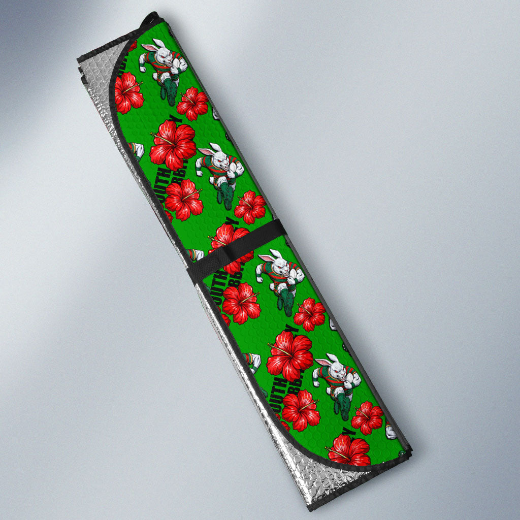 South Sydney Rabbitohs Auto Sun Shade Tropical Hibiscus Floral Seamless Rugby Mascot