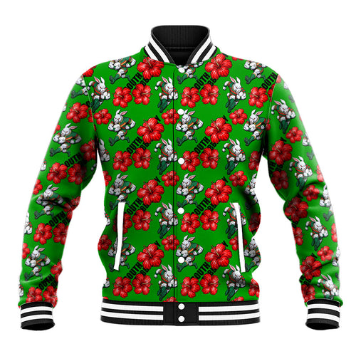 South Sydney Rabbitohs Baseball Jacket Tropical Hibiscus Floral Seamless Rugby Mascot