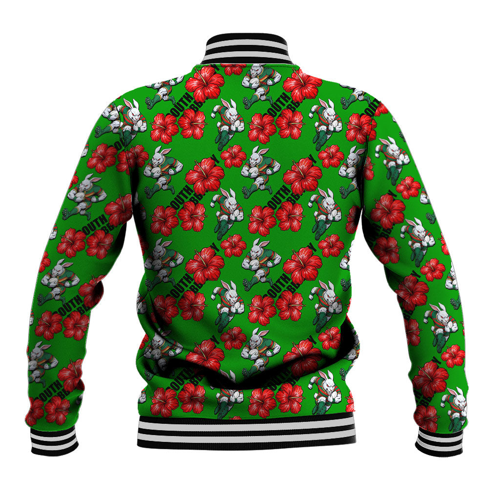 South Sydney Rabbitohs Baseball Jacket Tropical Hibiscus Floral Seamless Rugby Mascot