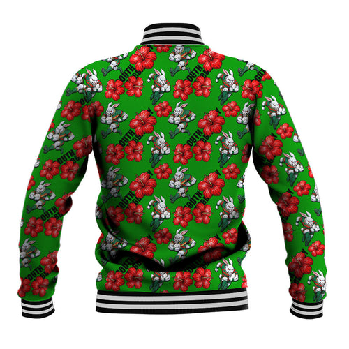 South Sydney Rabbitohs Baseball Jacket Tropical Hibiscus Floral Seamless Rugby Mascot