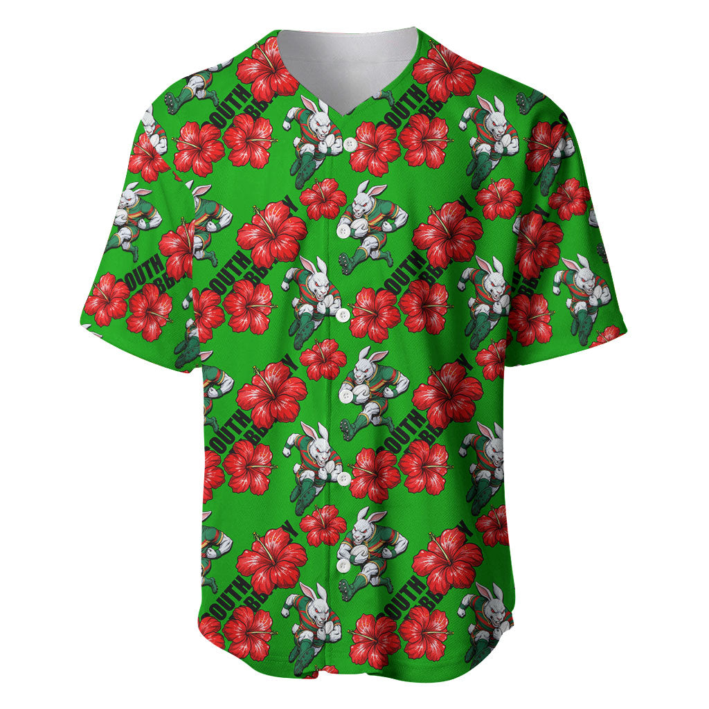 South Sydney Rabbitohs Baseball Jersey Tropical Hibiscus Floral Seamless Rugby Mascot