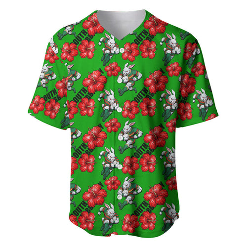 South Sydney Rabbitohs Baseball Jersey Tropical Hibiscus Floral Seamless Rugby Mascot