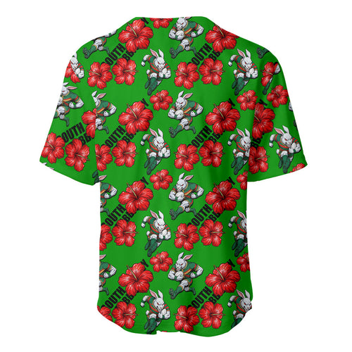 South Sydney Rabbitohs Baseball Jersey Tropical Hibiscus Floral Seamless Rugby Mascot