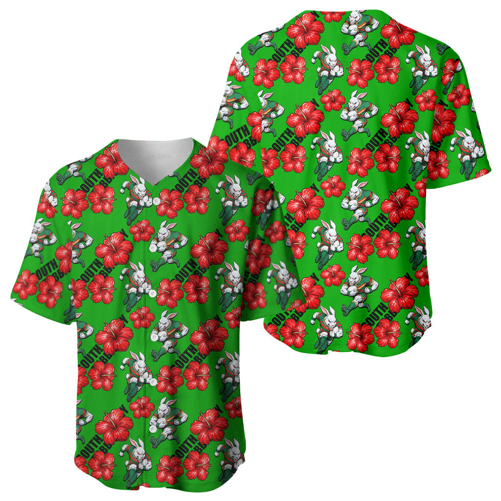 South Sydney Rabbitohs Baseball Jersey Tropical Hibiscus Floral Seamless Rugby Mascot